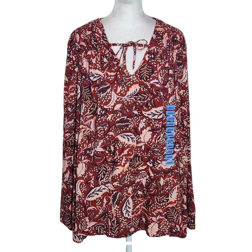 Jessica Simpson Red Paisley Boho Blouse NWT Size Large Paisley Peasant Top